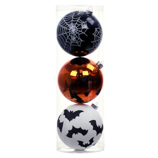 3 Pack 4.75" Spiderweb, Bat & Jack-o'-Lantern Shatterproof Ornaments by Ashland®